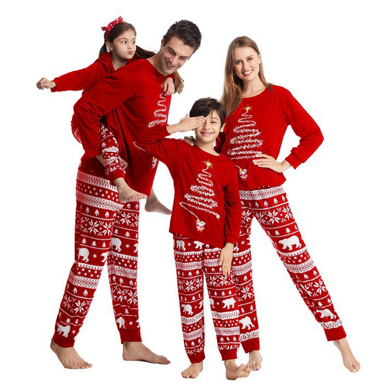 Couple Family Christmas-New year Pajamas mom-dad-kids-dog