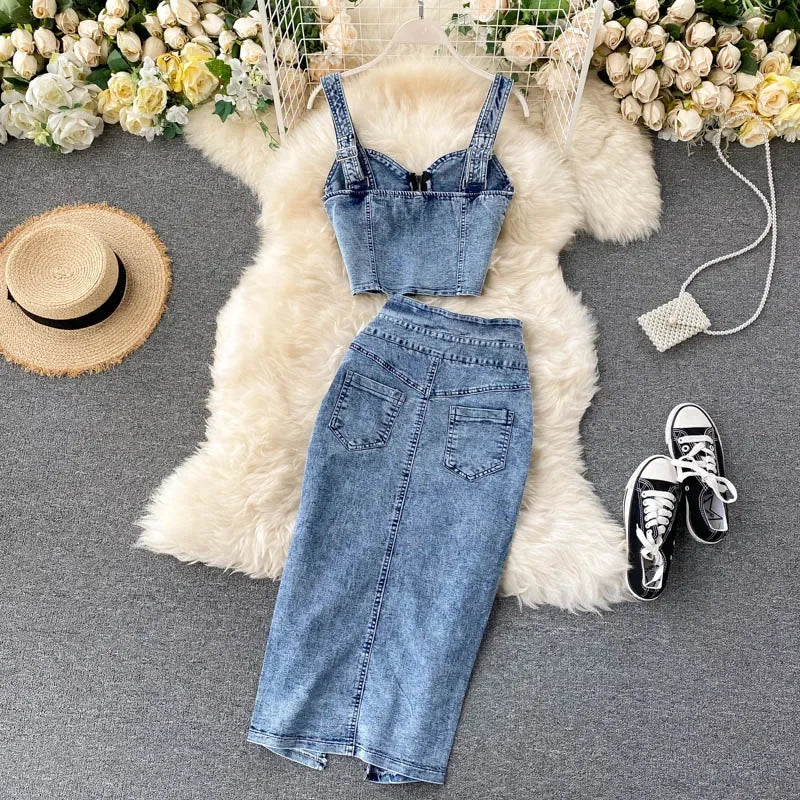 Denim Skirt Set Women