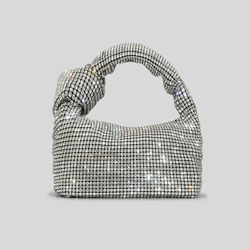 Handle Rhinestones Knot Evening Bags Silver Crystal Top Handle Bag for Women