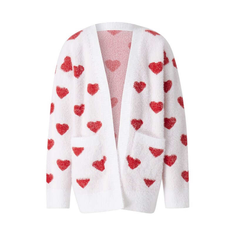 Mother and Daughter Cardigan Family Matching Long Sleeve Open Front Heart Sweater with Pockets Autumn Coat
