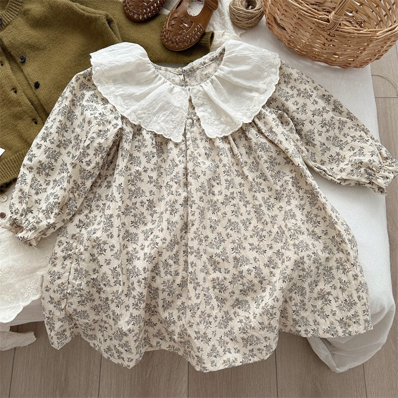 New 2023 Autumn Baby Girls Floral Printed Dress