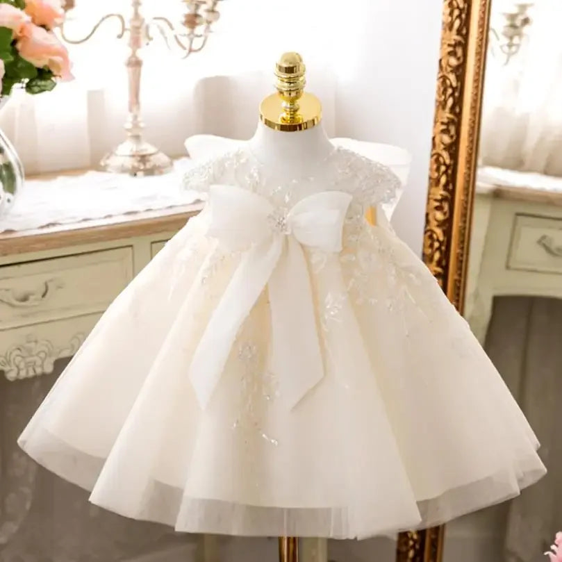 White Flower Girl Dress for Wedding Baby Baptism Sequin Tulle Birthday