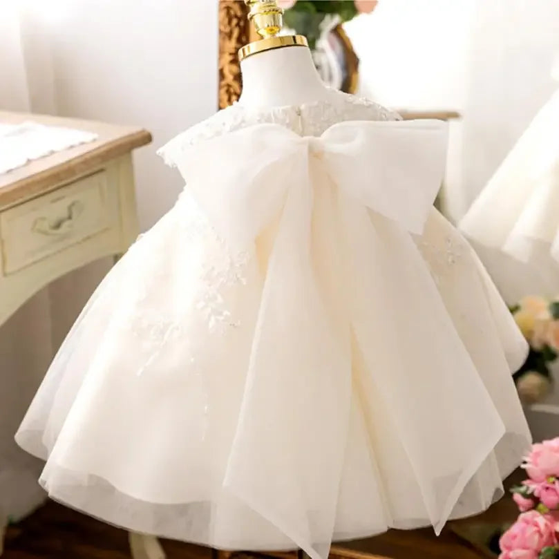 White Flower Girl Dress for Wedding Baby Baptism Sequin Tulle Birthday