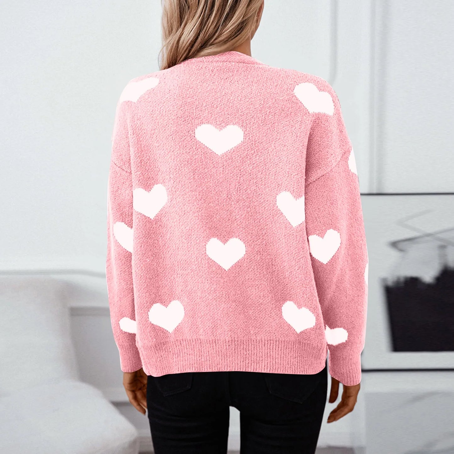 Sweater Knitted Sweater Heart V-Neck Cardigan Sweater Women Comfortable Material Autumn And Winter Women's