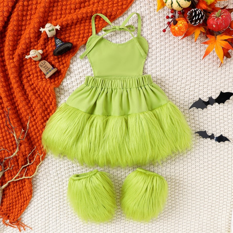 0-24M Infant Baby Girl 2Pcs Christmas Outfit  Set Green Monster Costume 0-24M