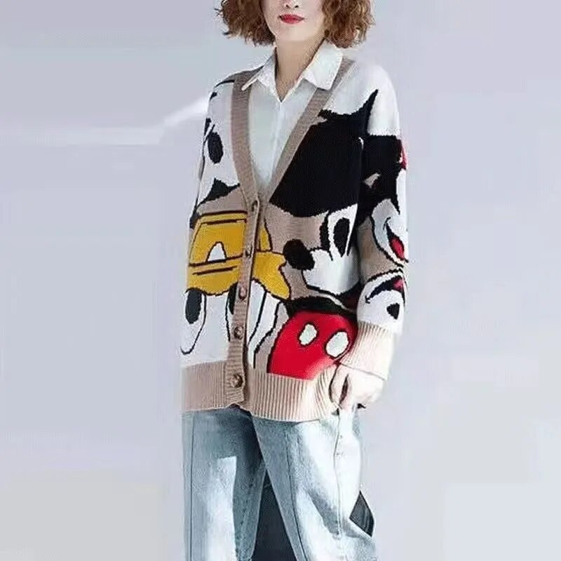 Mickey Donald Duck Printed Cartoon Couple Same Style Men and Women Sweaters Lazy and Loose Fitting Knitwear