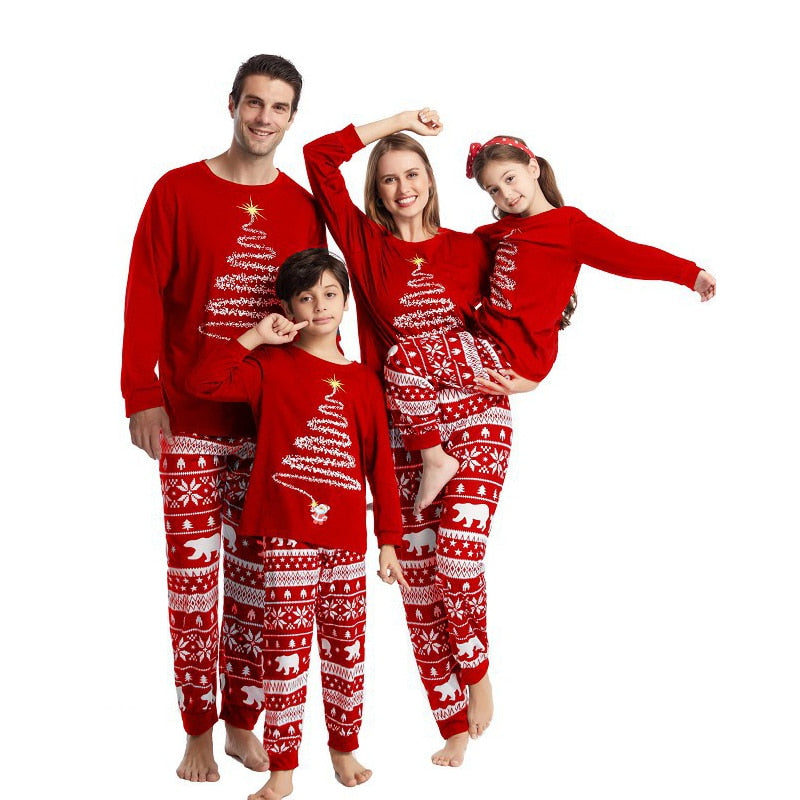 Couple Family Christmas-New year Pajamas mom-dad-kids-dog