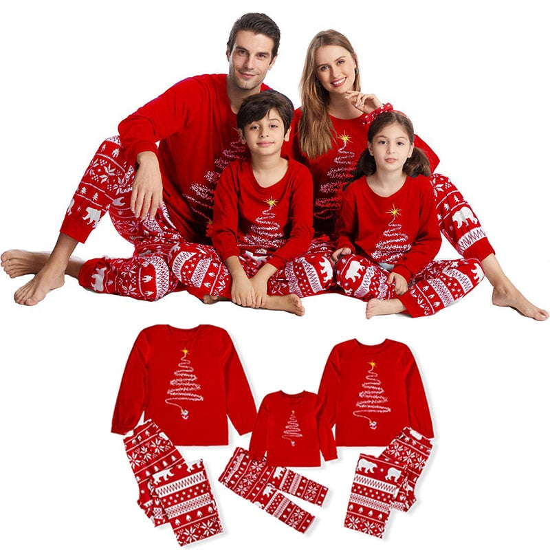 Couple Family Christmas-New year Pajamas mom-dad-kids-dog