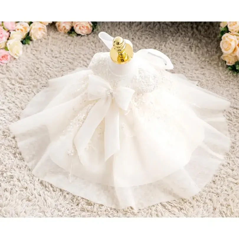 White Flower Girl Dress for Wedding Baby Baptism Sequin Tulle Birthday