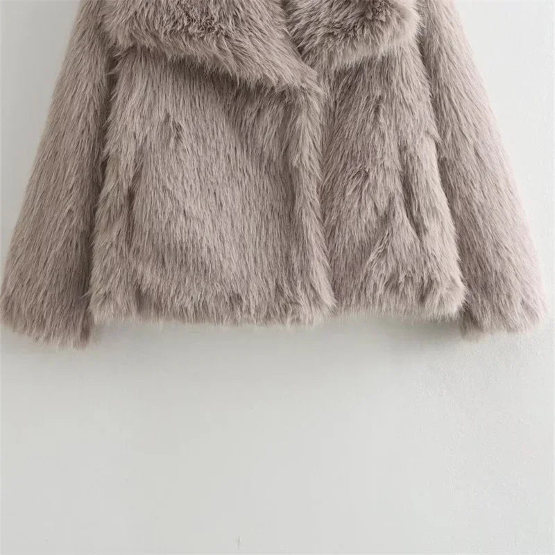 2024 New Women's Fashion Temperament Versatile Loose Large Lapel Artificial Fur Effect Jacket Comfortable and Warm