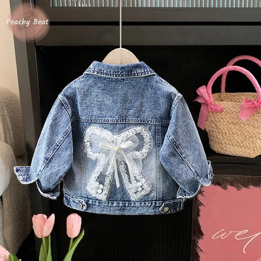 Fashion Baby Girl Denim Jacket Infant Toddle Child Lace Bow Jean Coat Outwear Sequined Chaqueta Baby Clothes 1-10Y