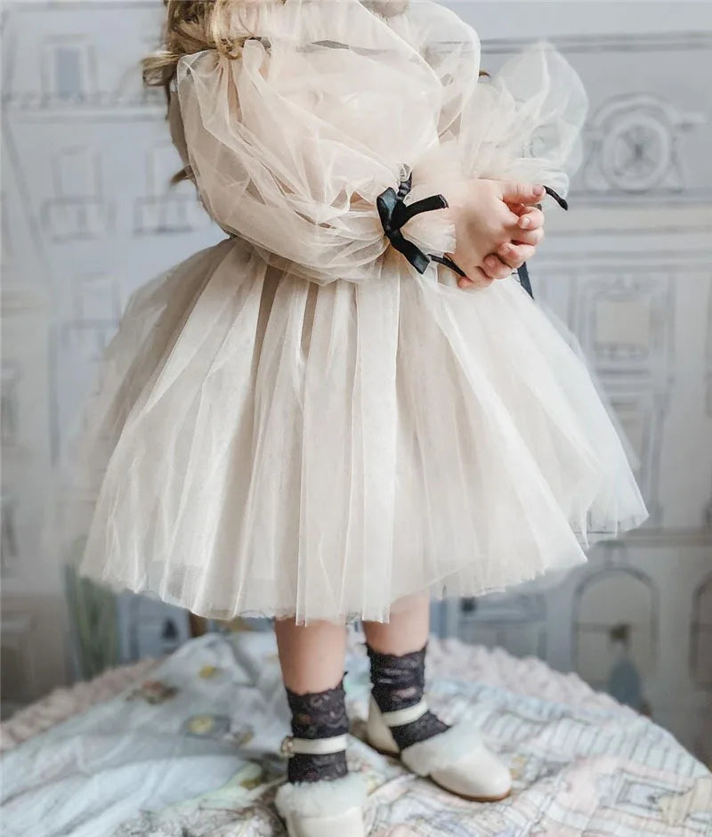 Spanish Baby Girls Gauze Dress One-shoulder Tulle Tutu Gown Elegant Flower Girl Wedding Outfits