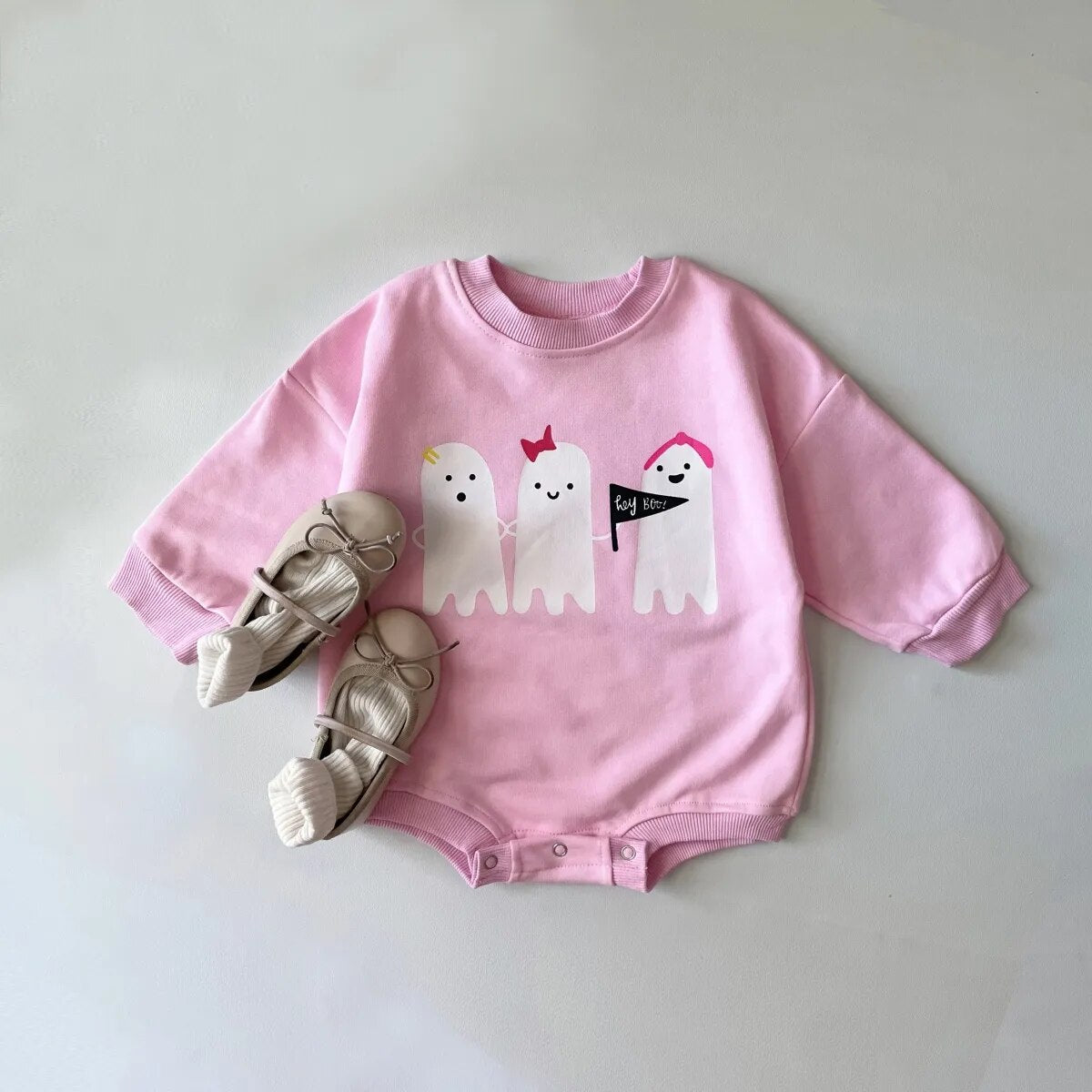 2023 Halloween Romper Newborn Boy-Girl Romper Long Sleeve Ghost Letters Print Thick Cotton Jumpsuit Playsuit Costum