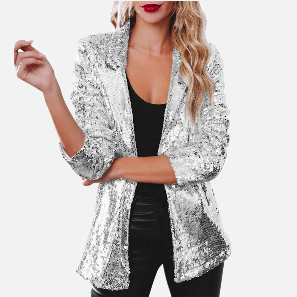 Autumn Basic Jacket Women Sequin Coats Outfits Casual Ladies Outerwear