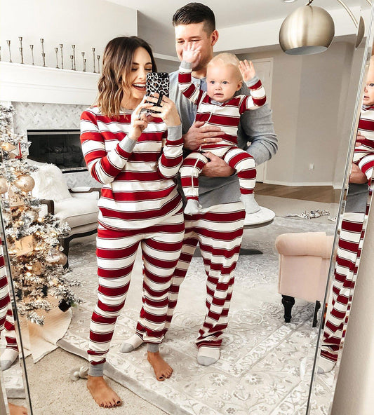 Winter Family Christmas Pajamas Set Striped Print Mom-Daughter-Dad-Son- Baby M