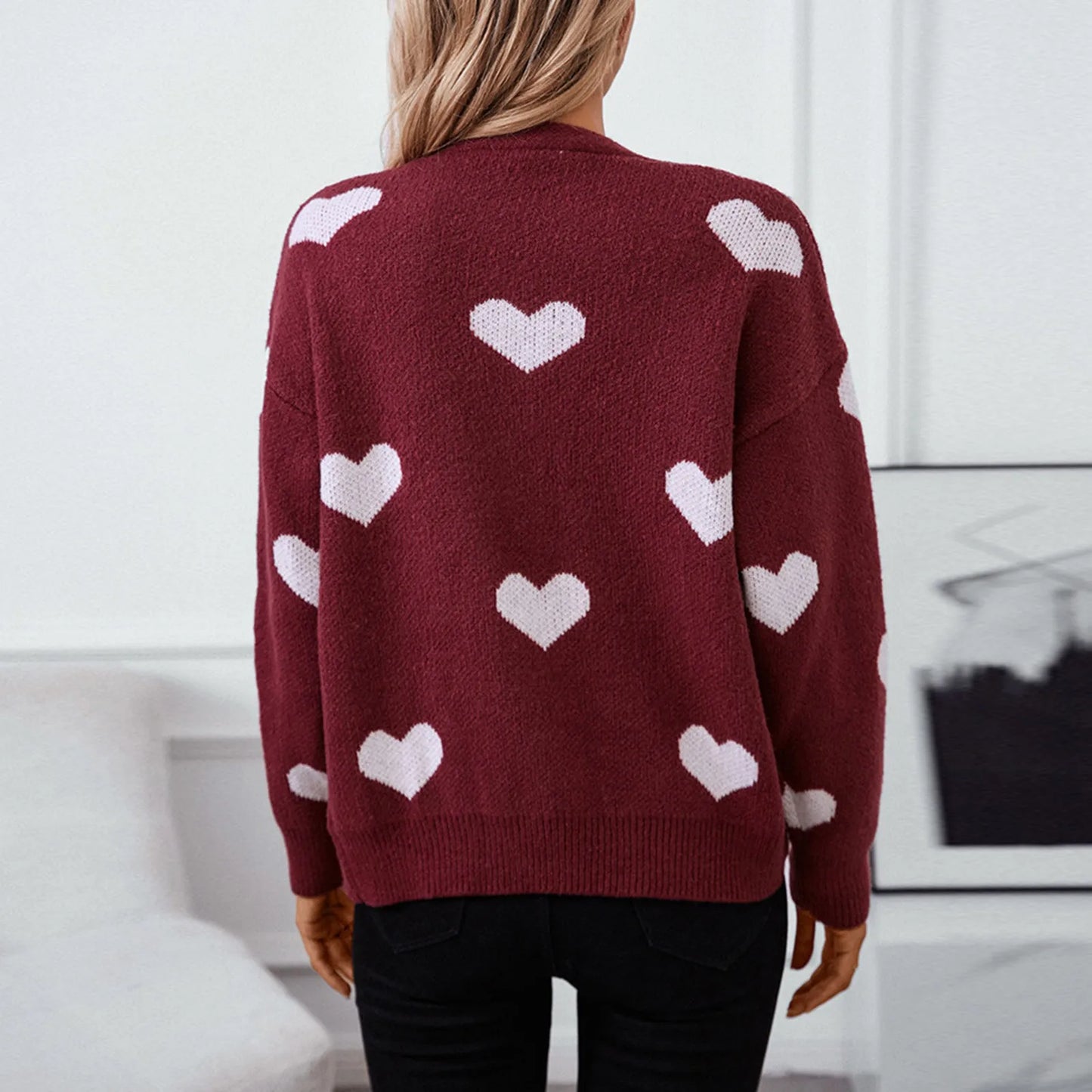 Sweater Knitted Sweater Heart V-Neck Cardigan Sweater Women Comfortable Material Autumn And Winter Women's