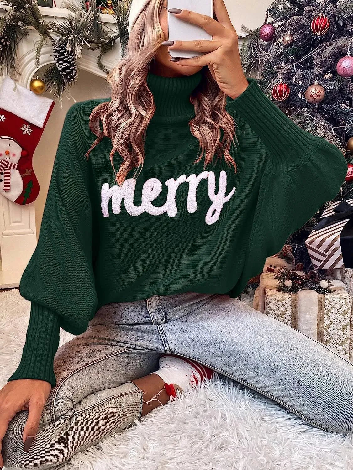 Knitted Women's Turtleneck Sweater Loose Pullover Female Jumper Elegant Winter Autumn New Year Trendy Christmas Sweater