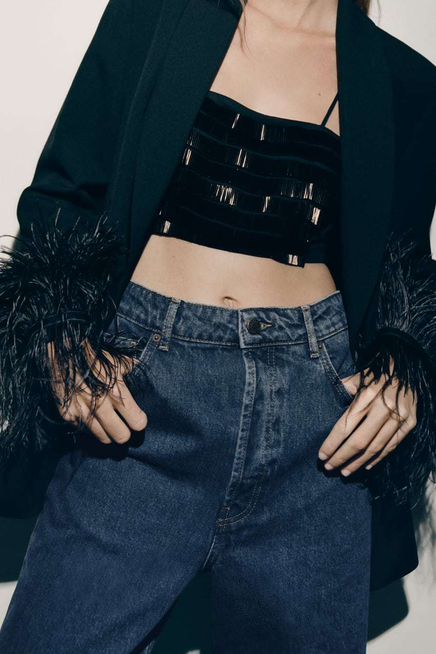 Feathers Sleeve Blazer Pant Sets Women Fashion Autumn Winter 2023