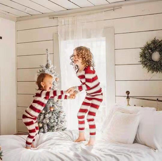 Winter Family Christmas Pajamas Set Striped Print Mom-Daughter-Dad-Son- Baby M