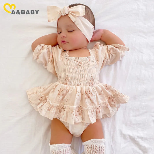 0-24M Baby Girl Romper Newborn Infant Baby Floral Print Ruffle Jumpsuit Playsuit Sunsuit Headband Outfits