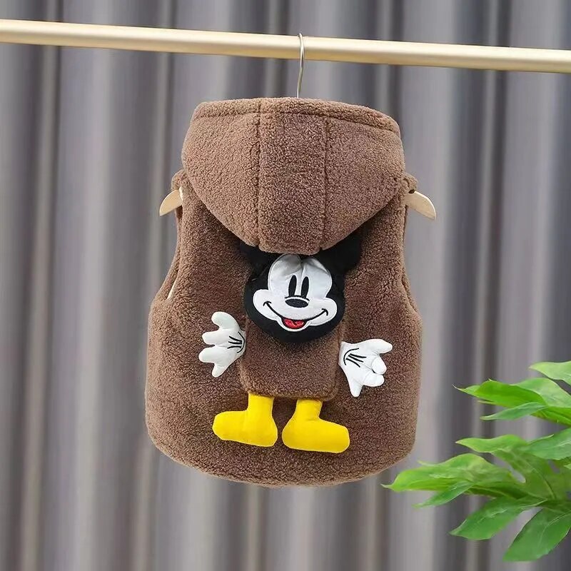 Autumn-Winter New Boy-Girl Mickey Mouse Cartoon Warm Cotton Hooded Vest Kids Cashmere Outer Vest