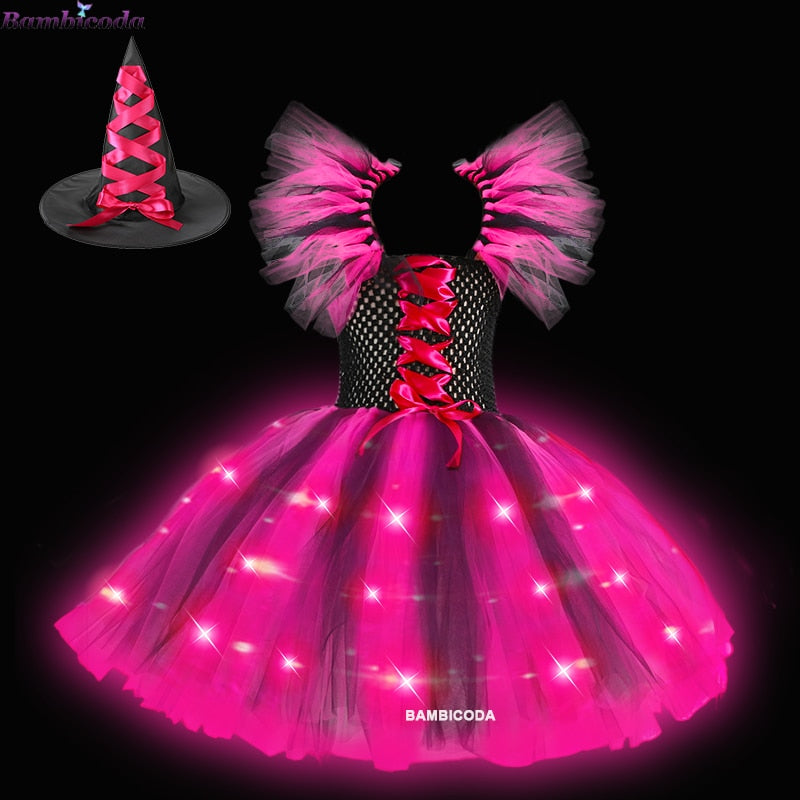 Halloween Girls Witch Dress Princess LED Light Up