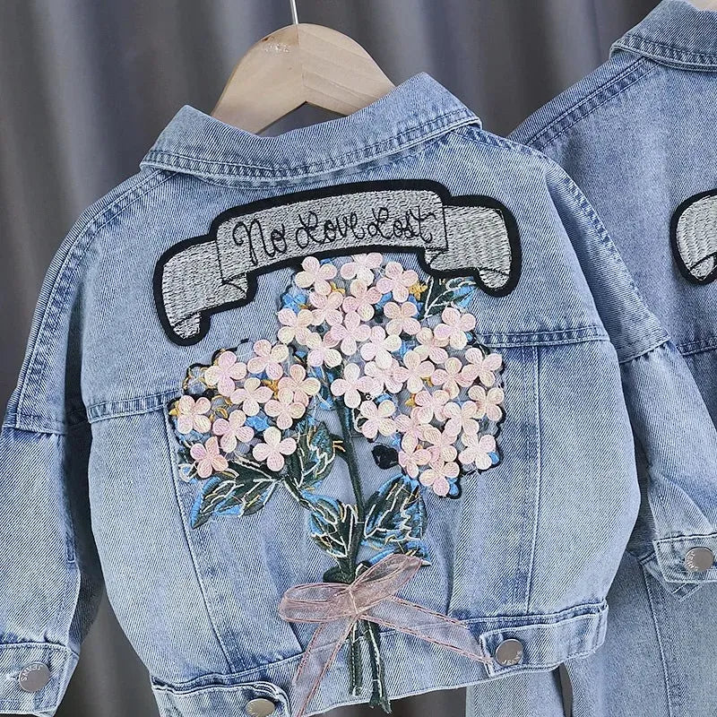 Spring Children's Denim Jackets Girl Jean Embroidery Jackets Girls Kids clothing baby Lace coat Casual outerwear Windbreaker