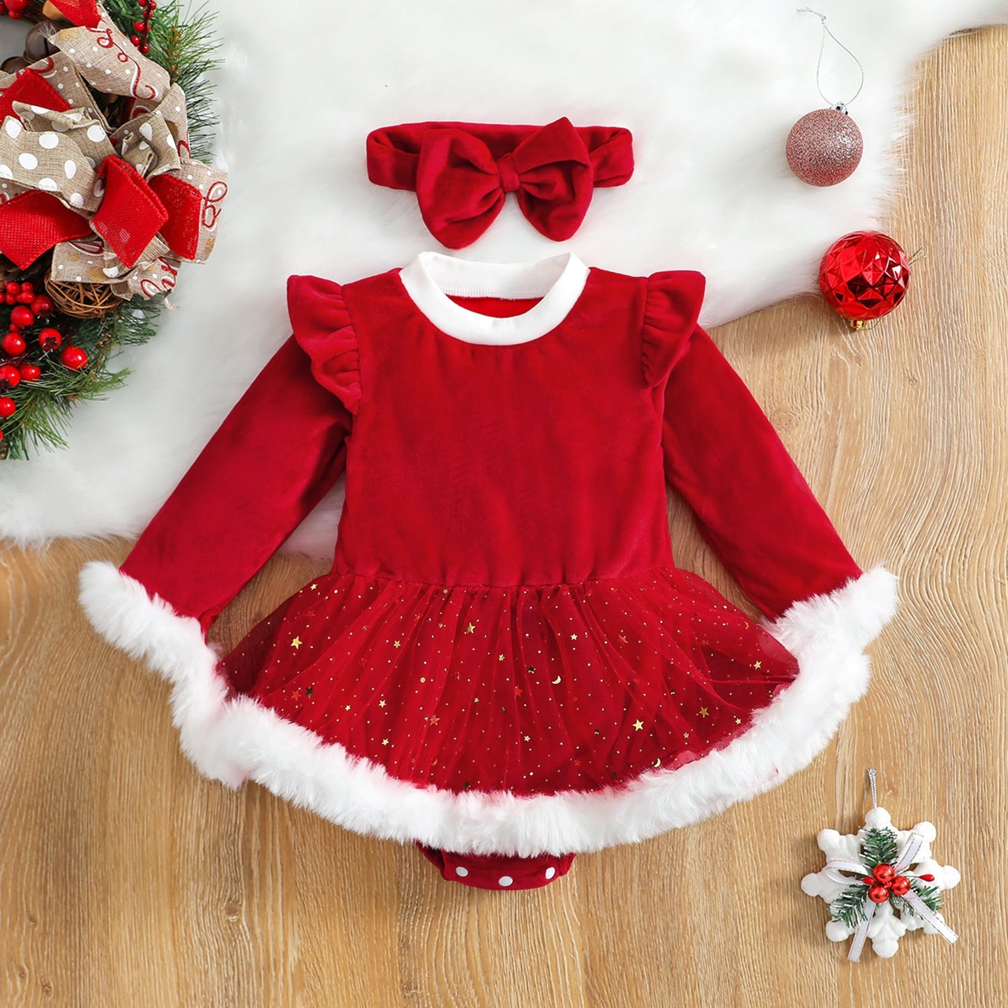 0-24M Christmas Baby Red Romper  Xma-New Year Costumes