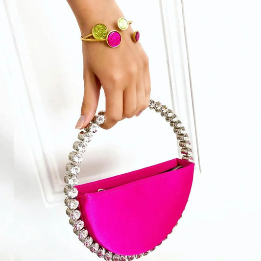 Women Silk Rhinestone Dinner Clutch Purse Ladies Handbag Wedding Clutch Wrist Bag  Diamond Circular Party Evening Bags