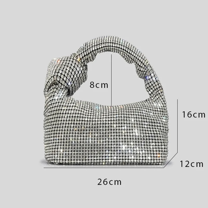 Handle Rhinestones Knot Evening Bags Silver Crystal Top Handle Bag for Women