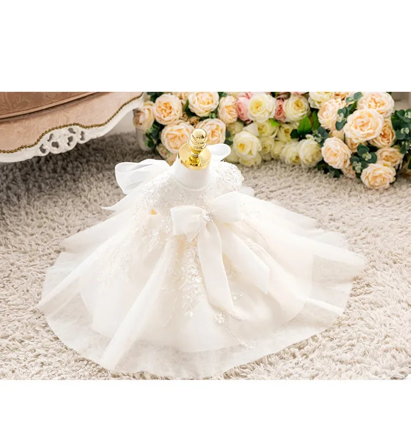 White Flower Girl Dress for Wedding Baby Baptism Sequin Tulle Birthday