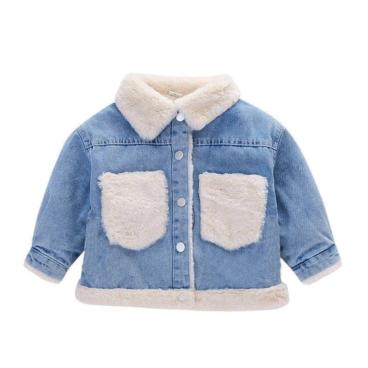 Fall Kids Jean Vest Fleece Thermal Faux Fur Vest Girls Jackets Winter Clothes Toddler Casual Denim Solid Color Baby Girl Jackets