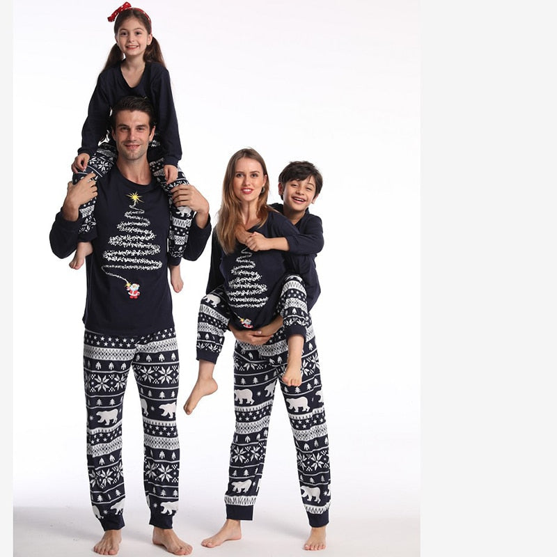 Couple Family Christmas-New year Pajamas mom-dad-kids-dog