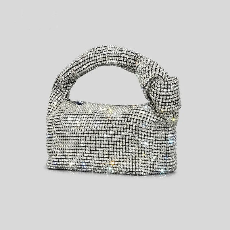 Handle Rhinestones Knot Evening Bags Silver Crystal Top Handle Bag for Women