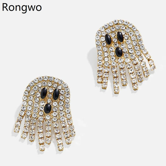 Halloween Ghost Stud Earrings Encrusted Crystal Sparkling Quality Jewelry Gift for Women Girls