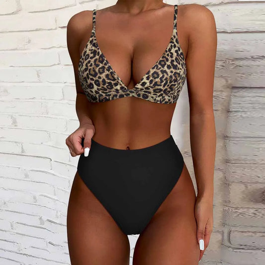 High Waist Push Up Bikini Women Swimwear Solid Bathing Suits Summer Beachwear Female Leopard Swimsuit Sexy Bikini Set Female