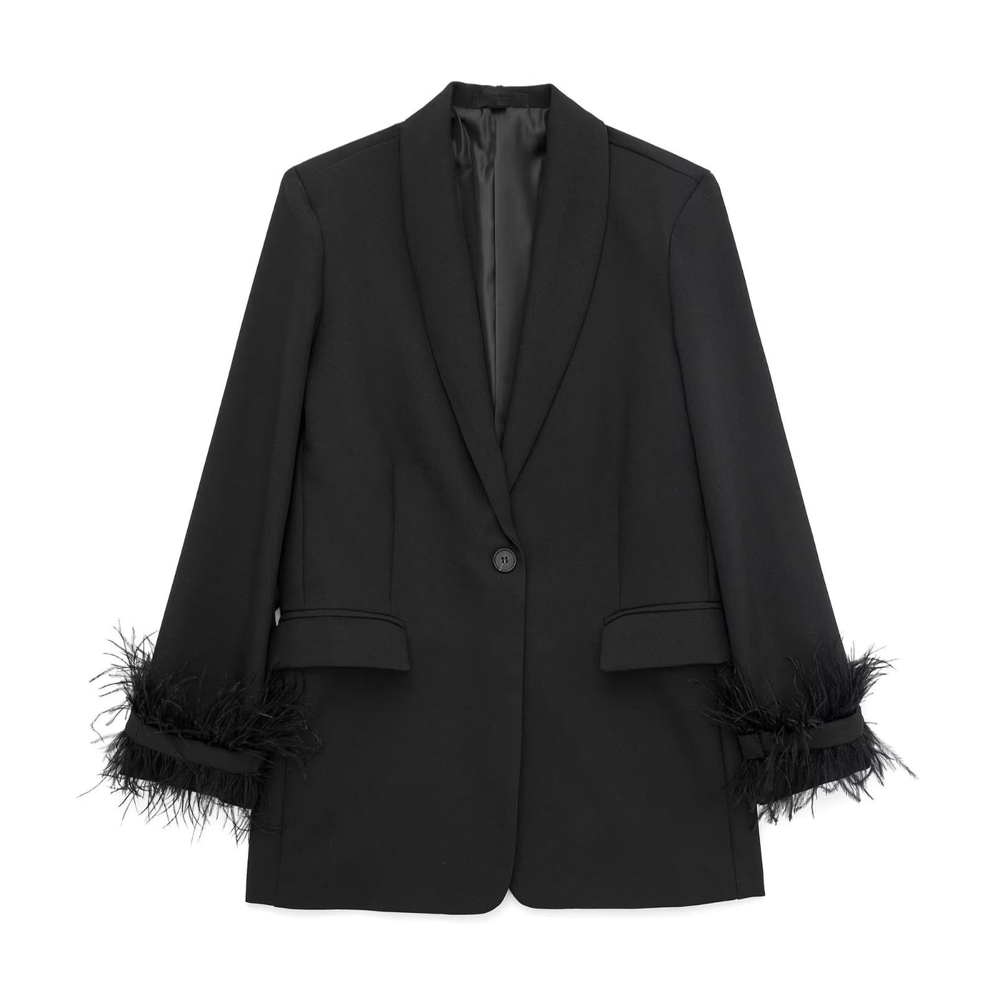 Feathers Sleeve Blazer Pant Sets Women Fashion Autumn Winter 2023