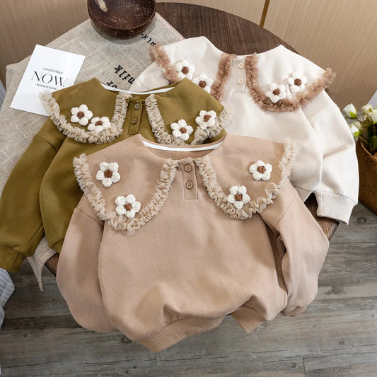 Baby Girls Sweatshirt Kid Flower Hoodies Thick Cotton Pullover 2023 Spring Fall Winter 1-6Yrs