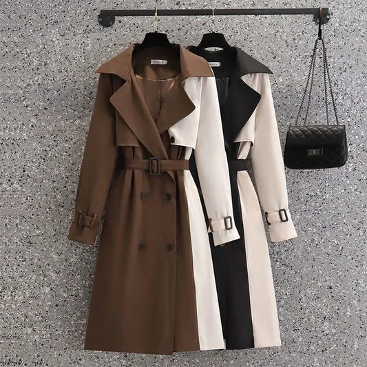 2024 Autumn Mid-length Trench Coat Women Fashion Contrast Color Windbreaker Coat Female Windproof Jacket