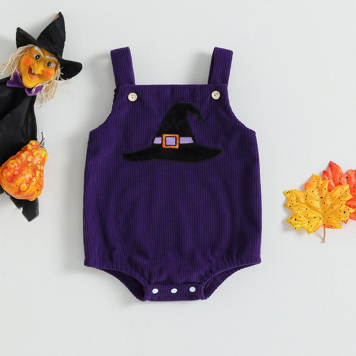 Baby Girls-Boys Corduroy Bodysuits Halloween Clothes Pumpkin/Witch Hat/Ghost Pattern Sleeveless Straps Jumpsuits