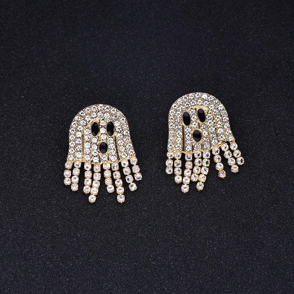 Halloween Ghost Stud Earrings Encrusted Crystal Sparkling Quality Jewelry Gift for Women Girls