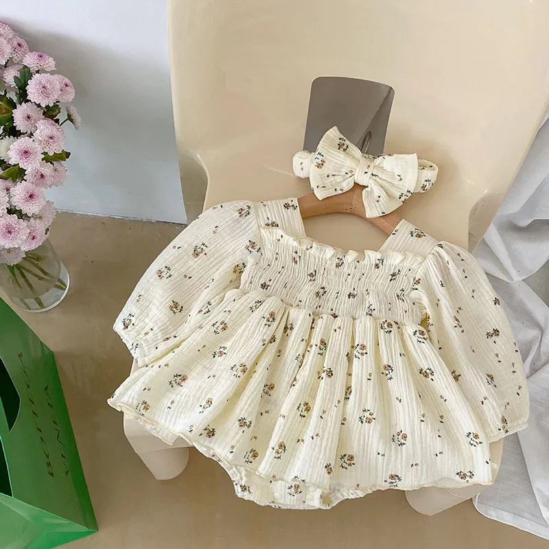 Baby Bodysuits Floral Girls One Piece Infant Clothing Linen Breathable Clothes