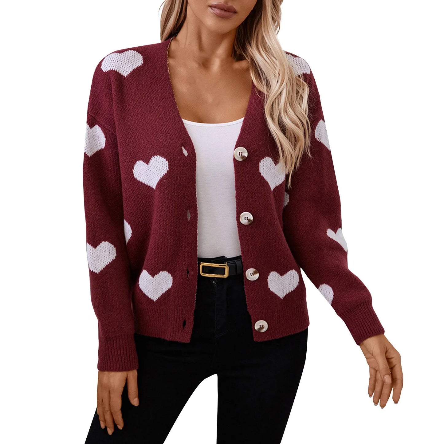 Sweater Knitted Sweater Heart V-Neck Cardigan Sweater Women Comfortable Material Autumn And Winter Women's