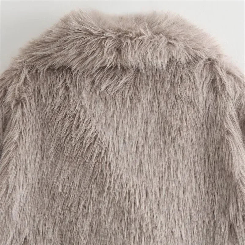 2024 New Women's Fashion Temperament Versatile Loose Large Lapel Artificial Fur Effect Jacket Comfortable and Warm