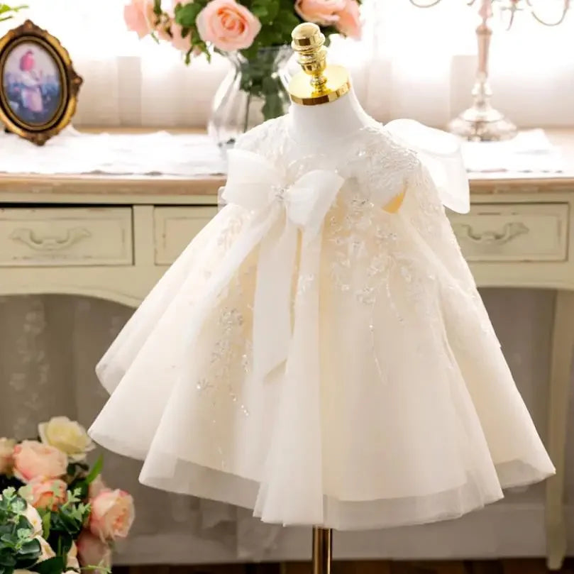 White Flower Girl Dress for Wedding Baby Baptism Sequin Tulle Birthday