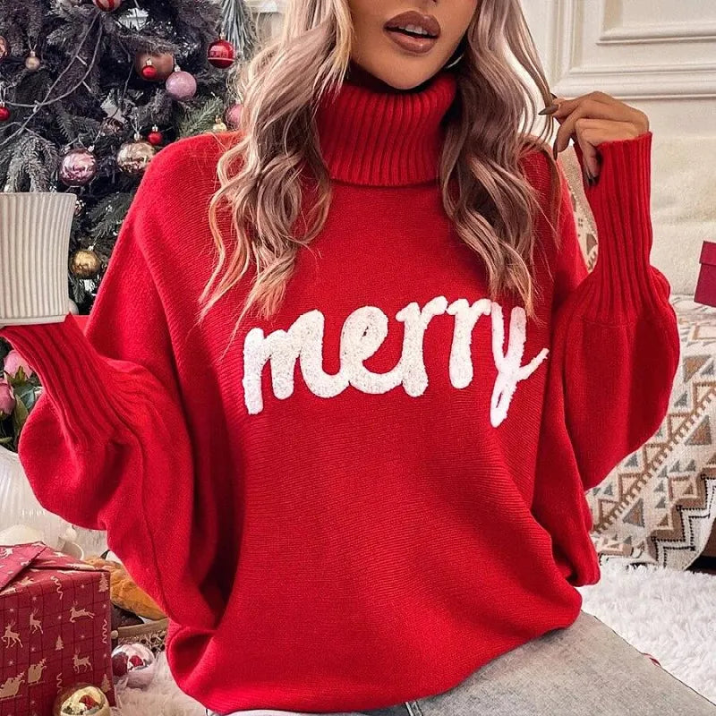 Knitted Women's Turtleneck Sweater Loose Pullover Female Jumper Elegant Winter Autumn New Year Trendy Christmas Sweater