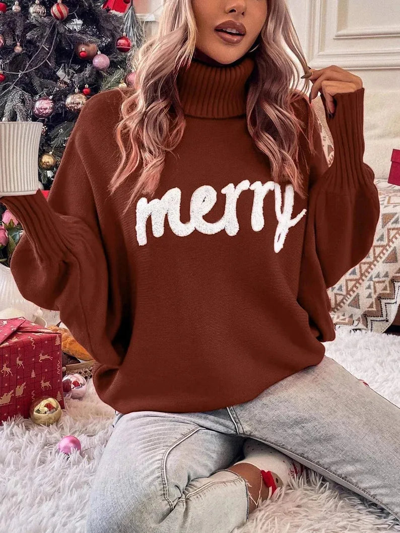 Knitted Women's Turtleneck Sweater Loose Pullover Female Jumper Elegant Winter Autumn New Year Trendy Christmas Sweater