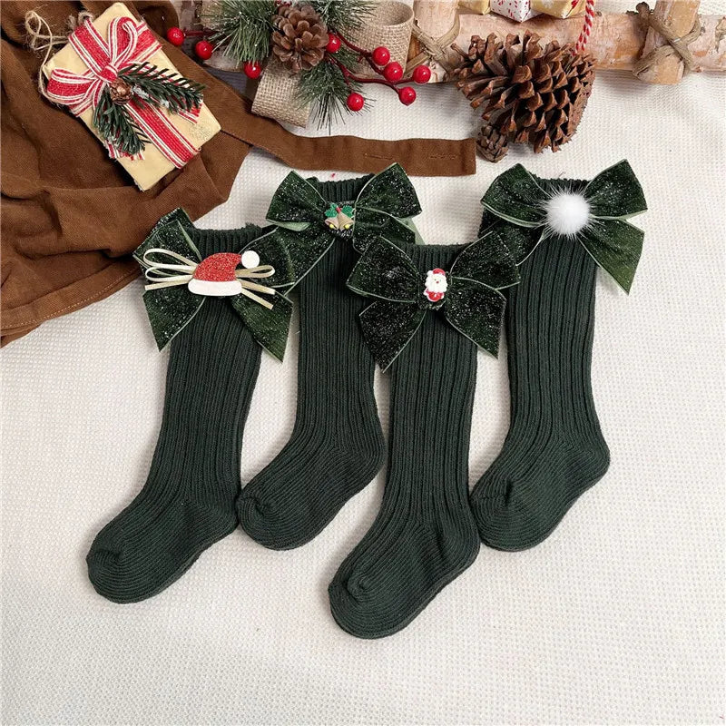 Winter Baby-Girls Christmas Socks Kids Knee High Sock Woolen Leg Warmers Children Soft Cotton Red Long Socks For 0-5Years