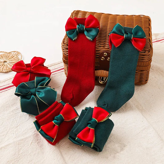 Baby Girls Christmas Socks Kids Big Bow Red Knee High Long Socks Soft Cotton Children Sock Newborn Gift Socken For 0-5 Years