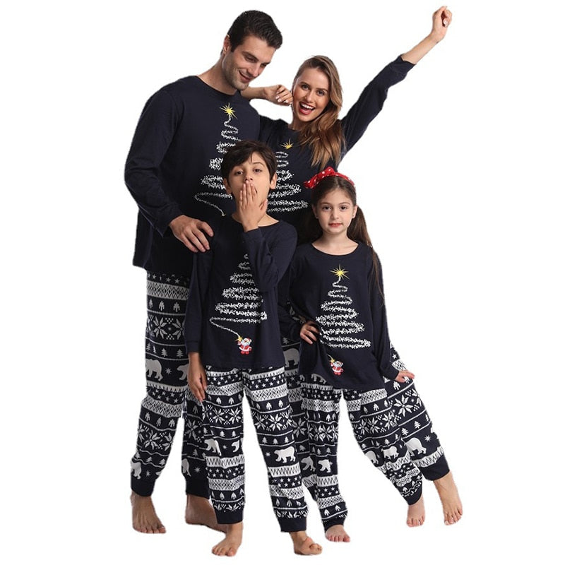 Couple Family Christmas-New year Pajamas mom-dad-kids-dog